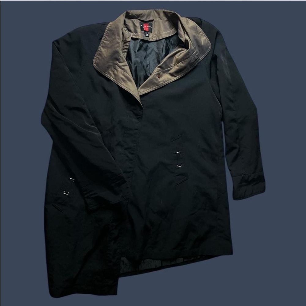 Gallery Black Trench Coat with Satin Collar